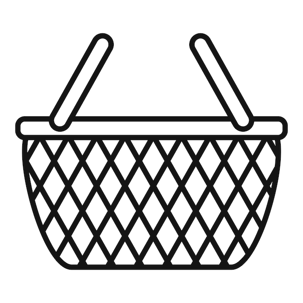 Ikona wiklinowego kosza Zarys ikony wektora wiklinowego kosza do projektowania stron internetowych izolowany na białym tle
