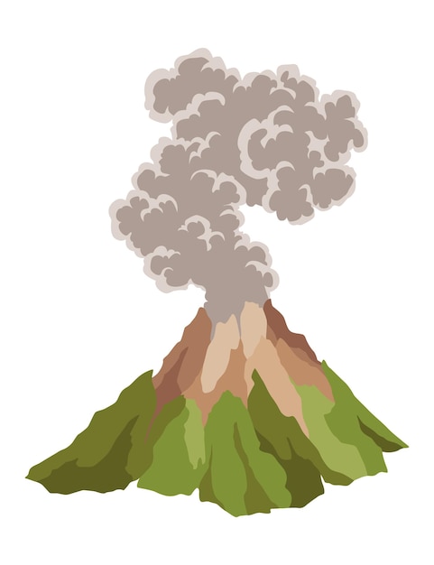 Ikona wulkanu Natura magmy wysadzenie w powietrze z dymem Przebudzony wulkan aktywność element dymu Erupcja wulkanu Płaska kreskówka wektor izolowana ilustracja
