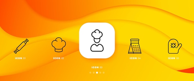 Ikona Zestawu Do Gotowania Produkt Spożywczy Wałek Do Ciasta Szefa Kapelusz Tarka Potholder Kucharz Jeść Koncepcja Jedzenia Infografika Osi Czasu Z Ikonami I 5 Kroków Wektor Linii Ikona Dla Biznesu