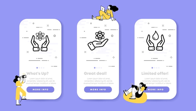 Ikona Zestawu Energii Chemia Atom Kropla Wody Ręce Energia Czyste środowisko Natura Planeta Koncepcja Ekologia Ui Ekrany Aplikacji Telefonu Z Ludźmi Ikona Linii Wektorowej Dla Biznesu I Reklamy