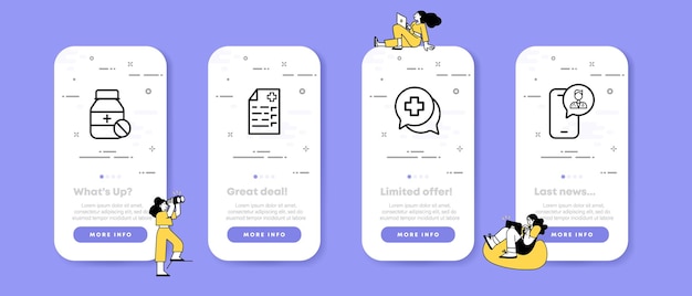 Ikona Zestawu Na Receptę Pigułki Konsultacja Lekarska Lekarz Choroby Leczyć Telefon Online Koncepcja Opieki Zdrowotnej Ekrany Aplikacji Telefonu Ui Z Ludźmi Ikona Linii Wektorowej Dla Biznesu I Reklamy