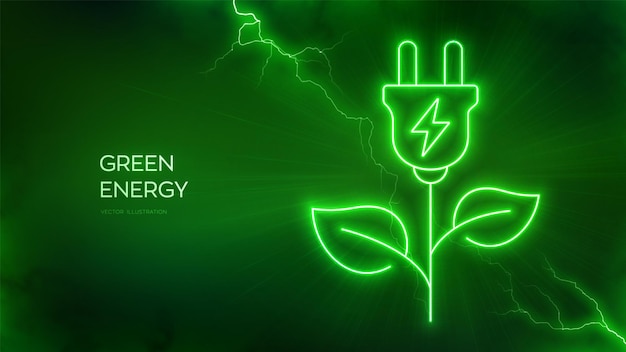 Plik wektorowy ikona zielonej energii koncepcja technologii czystej energii alternatywnej ikona świecąca wtyczki elektrycznej