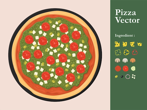 Plik wektorowy ikonę restauracji pizzy wektorowy element menu kawiarnia pepperoni ilustracja kreskówka abstrakcyjny sos jedzenie