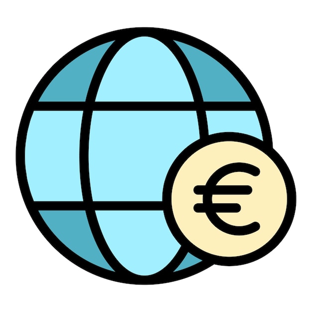 Ikonka Globalnego Przelewu Pieniędzy W Euro Kontur Wektorowy Koloru Koloru Płaskiego Izolowanego