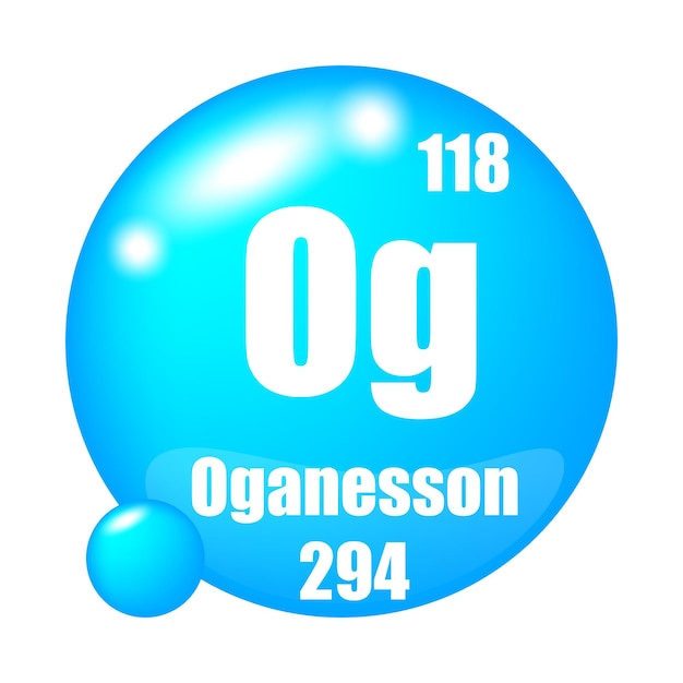 Ikonka Oganesson Element chemiczny Og Numer atomowy 118 Masa 294 Niebieska sfera obraz Symbol wektorowy