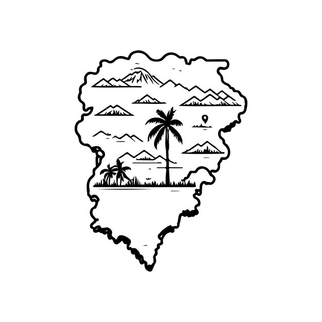 Plik wektorowy ikonka wyspy, rysunek ręczny, kolor czarny, element wektorowy i symbol logo dnia pamięci