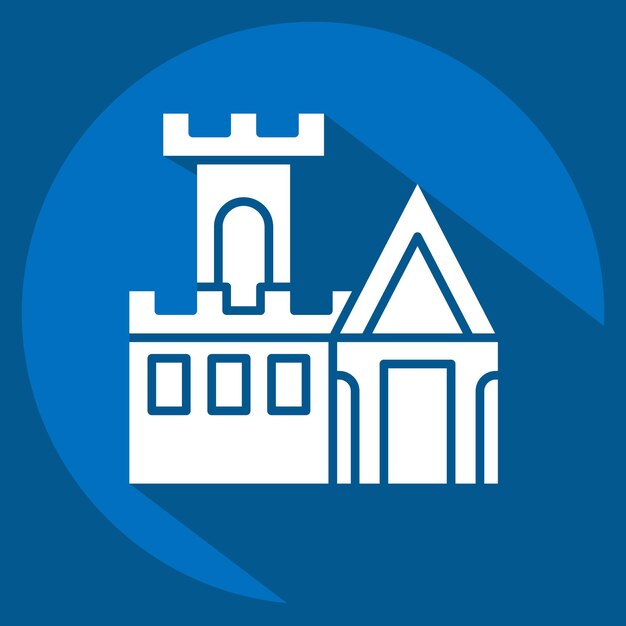 Ikonowy zamek związany ze średniowiecznym symbolem w stylu długiego cienia prosty projekt edytowalny