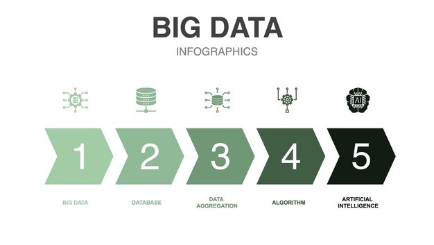 Ikony Dużych Danych Infografika Szablon Projektu Kreatywna Koncepcja Z 5 Krokami