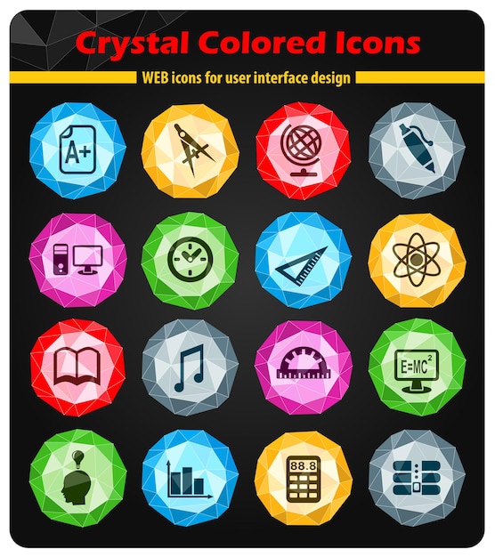 Ikony Edukacji Na Kolorowych Kryształach Przycisków