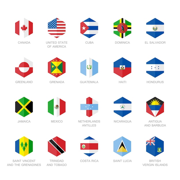 Plik wektorowy ikony flagi ameryki północnej i karaibów hexagon flat design