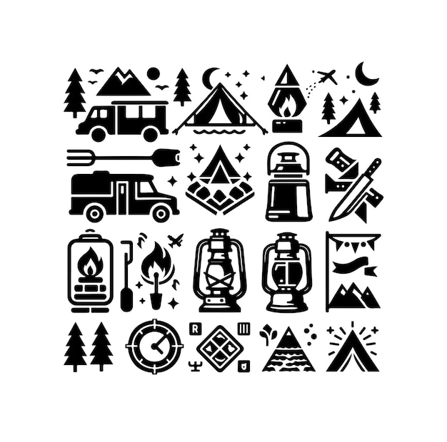 Ikony kempingowe Ilustracja wektorowa