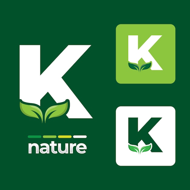 Plik wektorowy ikony logo zielony liść na szablonie ilustracji litery k pozostawia elementy logo eko i bio