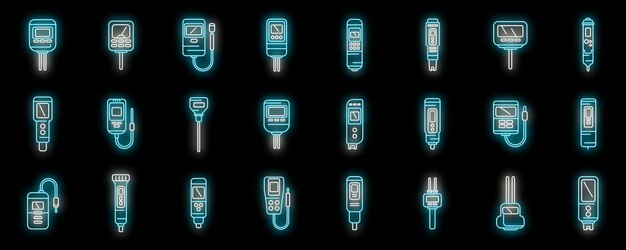 Ikony miernika pH ustawiają wektor neonowy