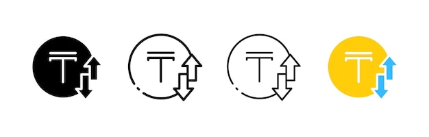 Plik wektorowy ikony monet tenge różnych stylów tenge wewnątrz kręgu strzały w górę i w dół ikony wektorowe