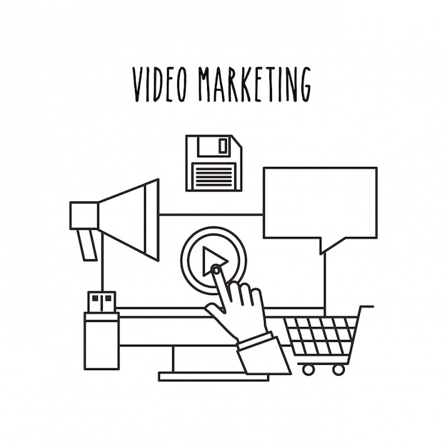 ikony płaskiej linii marketingu wideo