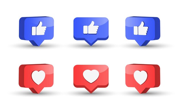 Ikony Powiadomień W Mediach Społecznościowych, Takie Jak Przyciski Miłosne W Dymku 3d, Kciuk W Górę Z Sercem