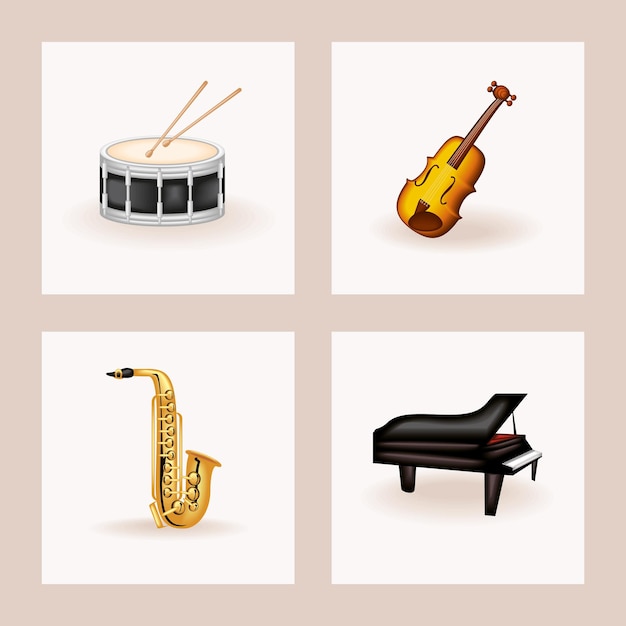 Ikony Realistyczne Instrumenty Muzyczne