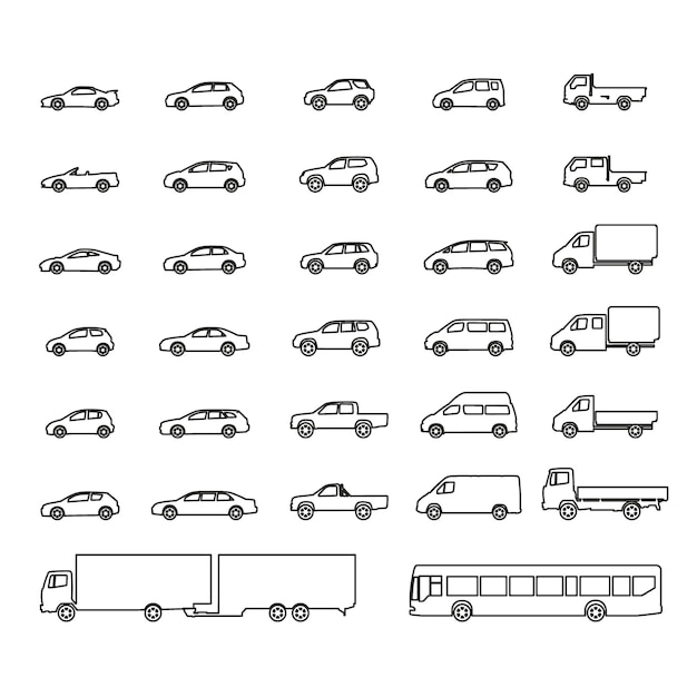 Ikony Samochodów Duży Zestaw Ilustracji Wektorowych Pojazdów