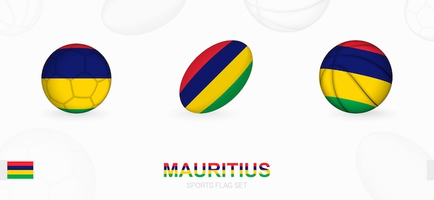 Ikony Sportowe Do Piłki Nożnej, Rugby I Koszykówki Z Flagą Mauritiusa.