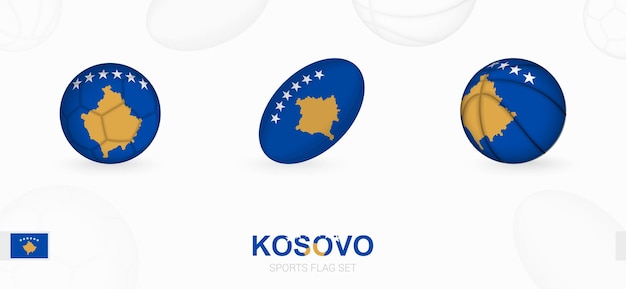 Ikony Sportu Do Piłki Nożnej, Rugby I Koszykówki Z Flagą Kosowa