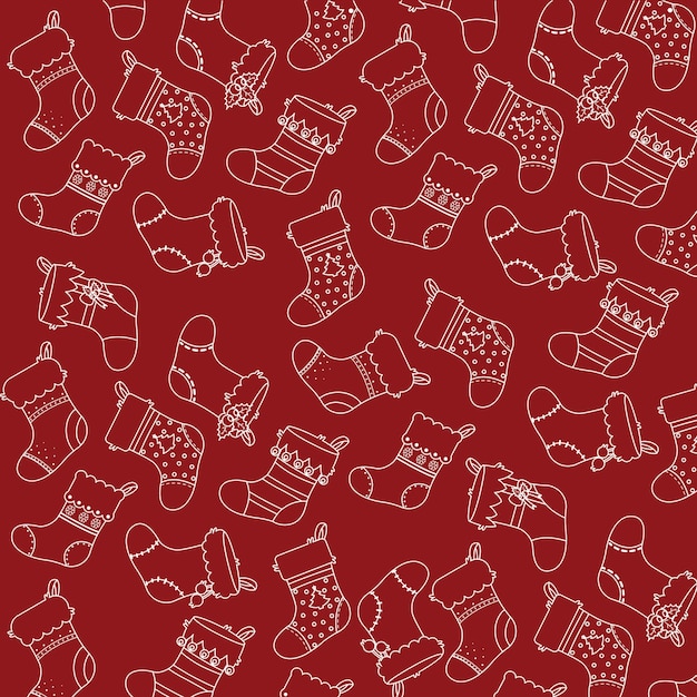 Ikony świątecznych skarpetek Tło wzoru Ilustracja wektorowa