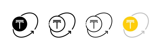 Ikony tenge z strzałkami w okręgu Różne style zestaw monet tenge i strzałki w okręgu Ikony wektorowe