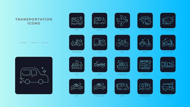 Ikony Transportu Z Czarnym Wypełnionym Stylem Konturu