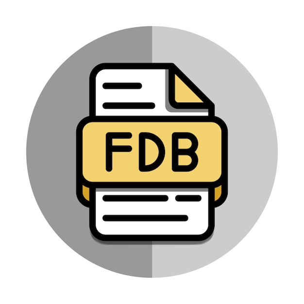 Ikony typu pliku Fdb Format pliku Symbol ikony z płaskim stylem i tłem