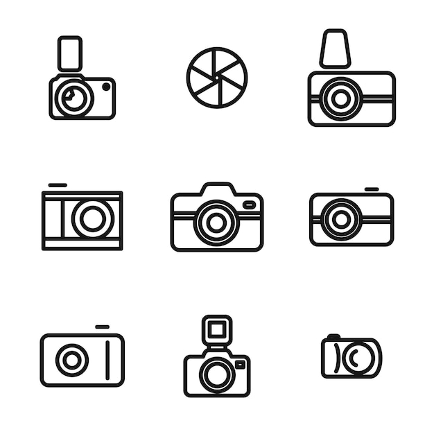 Ikony wektorowe kamery Prosty zestaw ilustracji składający się z 9 elementów kamery edytowalne ikony mogą być używane w interfejsie użytkownika logo i projektowaniu stron internetowych