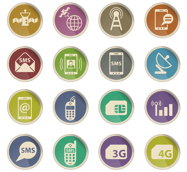 Ikony Wektorowe Połączenia Mobilnego W Postaci Okrągłych Etykiet Papierowych