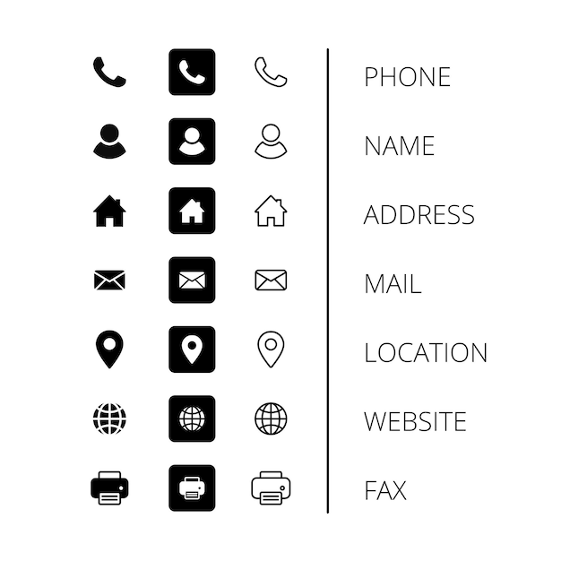 Plik wektorowy ikony wizytówek nazwa telefonu adres e-mail lokalizacja faksu ikony witryny vector