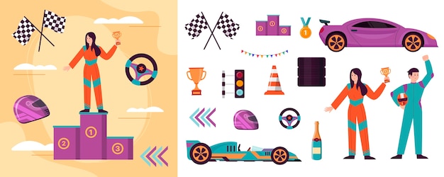 Plik wektorowy ikony wyścigów samochodowych w płaskiej konstrukcji