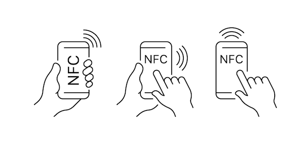 Ikony zestawu NFC Ikony telefonu w ręku Ikony stylu liniowego Ikony wektorowe