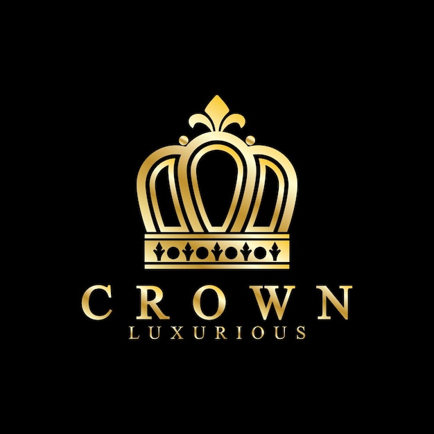 Ikony Złotej Korony Królowa Królowa Złote Korony Luksusowy Logo Design Vector Na Czarnym Tle