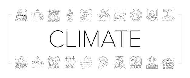 Ikony zmian klimatycznych i problemów ekologicznych zestaw wektorów