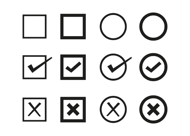 Ikony Znaczników Wyboru I Znaków X Ustawiają Symbole Sprawdzania Poprawności Ilustracji