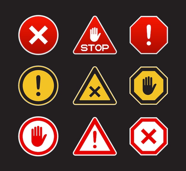 Ikony Znaków Ostrzegawczych Niebezpieczeństwo Znaki Stop