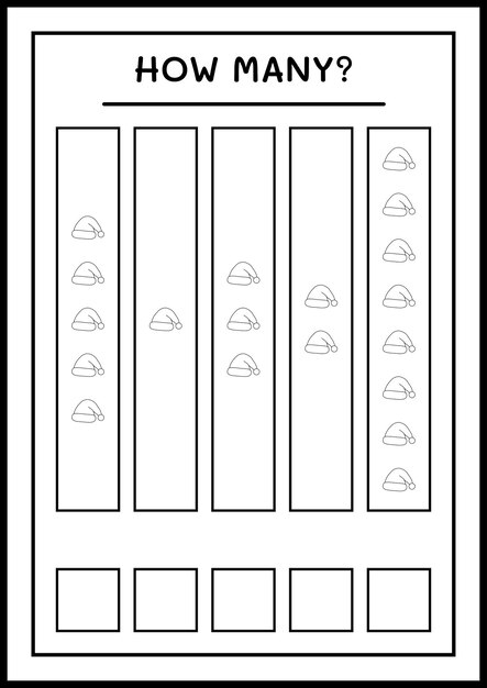 Plik wektorowy ile czapka świętego mikołaja, gra dla dzieci. ilustracja wektorowa, arkusz do druku