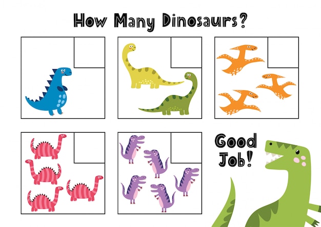 Ile Dinozaurów Widzisz? Policz I Napisz Liczbę. Matematyka Gra Edukacyjna Dla Dzieci W Formacie A4. Ilustracja