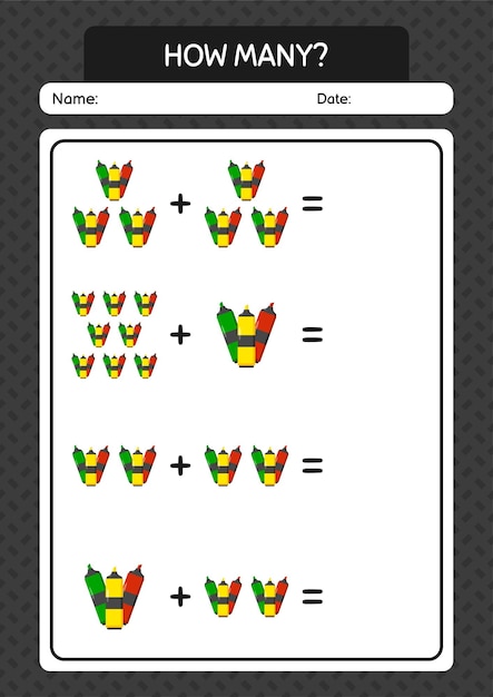 Ile Gier Liczących Z Arkuszem Markera Dla Arkusza Aktywności Dla Dzieci W Wieku Przedszkolnym