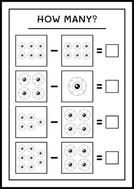 Plik wektorowy ile oko, gra dla dzieci. ilustracja wektorowa, arkusz do druku