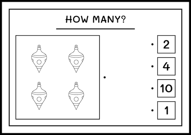 Plik wektorowy ile ozdoba świąteczna, gra dla dzieci. ilustracja wektorowa, arkusz do druku