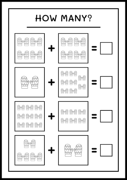 Ile Rękawic Zimowych, Gra Dla Dzieci. Ilustracja Wektorowa, Arkusz Do Druku