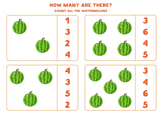 Ile Tam Jest Arbuzów. Gra Edukacyjna Dla Dzieci. Arkusz Matematyczny Dla Przedszkolaków.