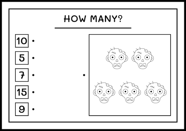 Ile Zombie, Gra Dla Dzieci. Ilustracja Wektorowa, Arkusz Do Druku