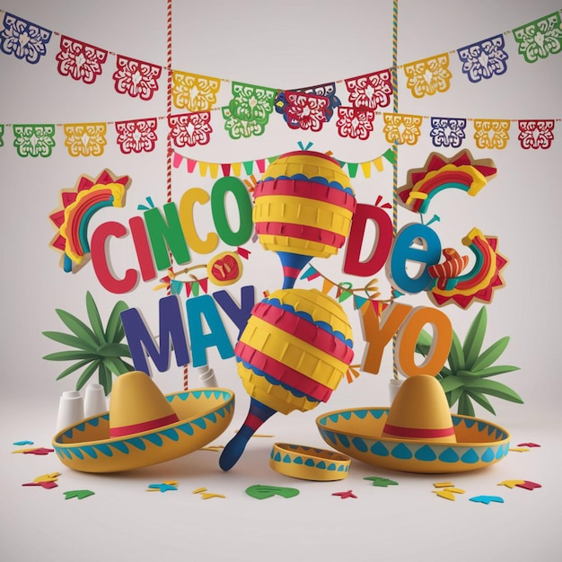 Plik wektorowy ilustracja 3d elementów uroczystości cinco de mayo