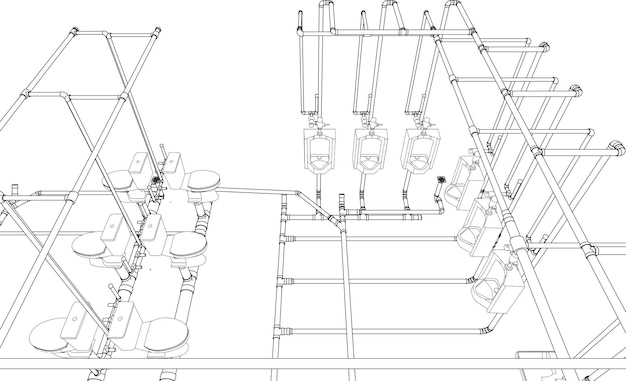 Plik wektorowy ilustracja 3d konstrukcji budynku i rurociągów