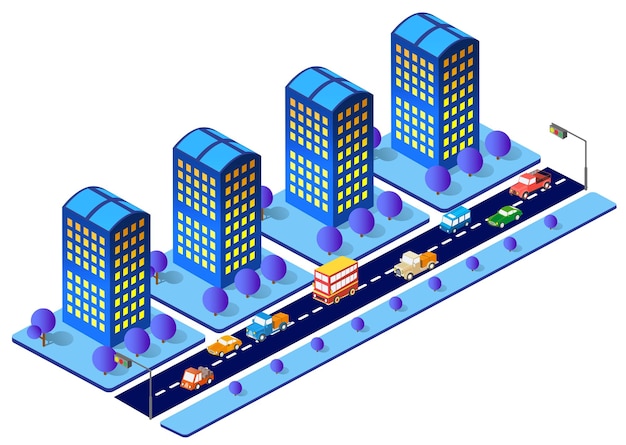 Plik wektorowy ilustracja 3d neonu ultrafioletowego izometrycznej infrastruktury miejskiej