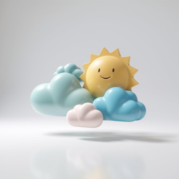 Ilustracja 3d Słońca I Chmur W Stylu Kreskówki