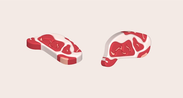 Ilustracja 3D Świeże plasterki lub mięso Marmurowanie mięsa wieprza lub wołowiny do steku